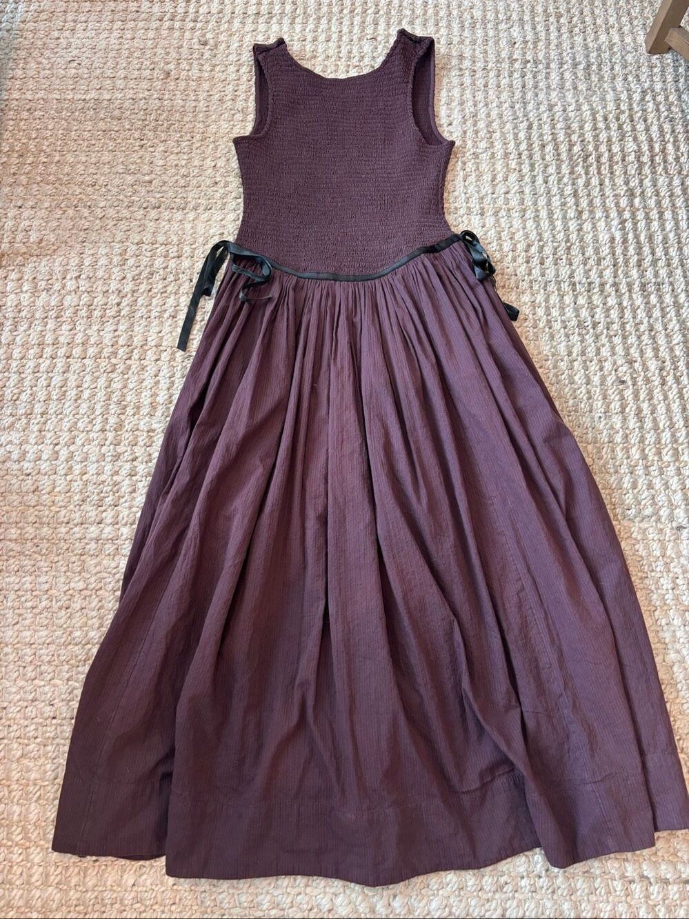 NWT Free People Nightingale Seersucker Midi Dress Plum Smocked Drop Waist, XS $1 - Picture 5 of 10